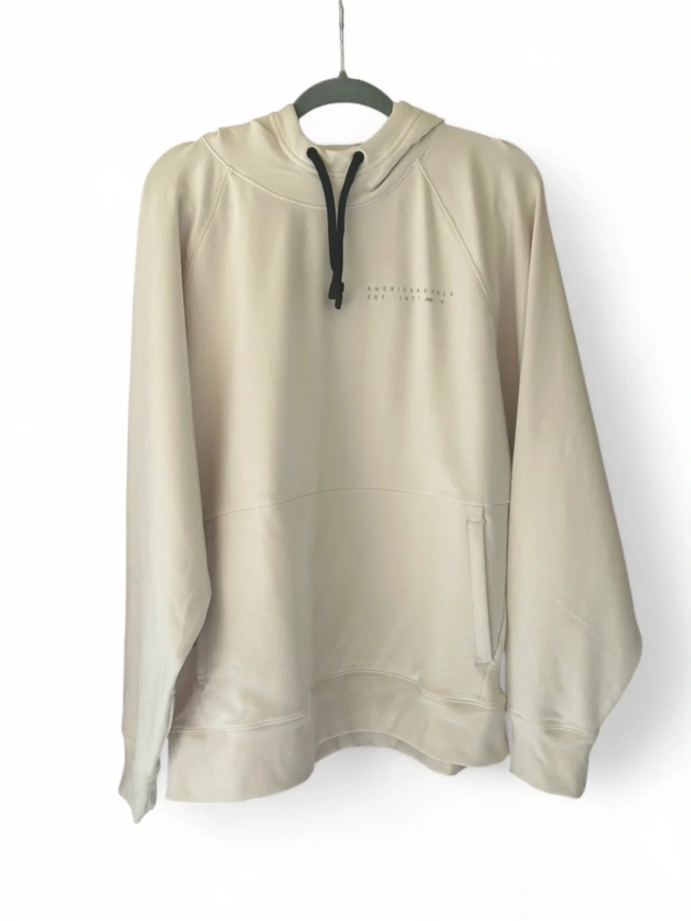 American Eagle Pullover Hoodie Beige Mesh XL Hooded Drawstring Pockets
